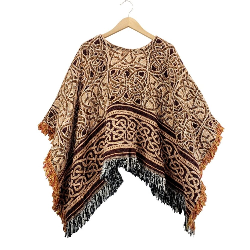 Woven Celtic Knot Cape Poncho Earth Tones OS Loomcraft Ren Fair Festival Irish - Picture 2 of 16